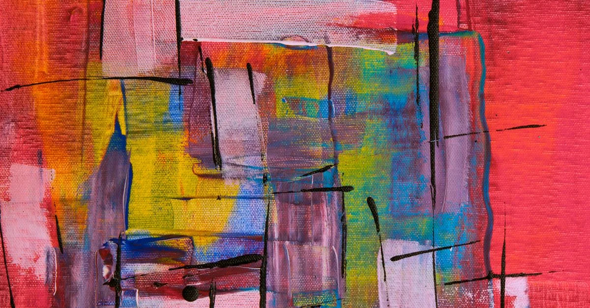 Peinture abstraite expressionniste colorée avec des coups de pinceau dynamiques.